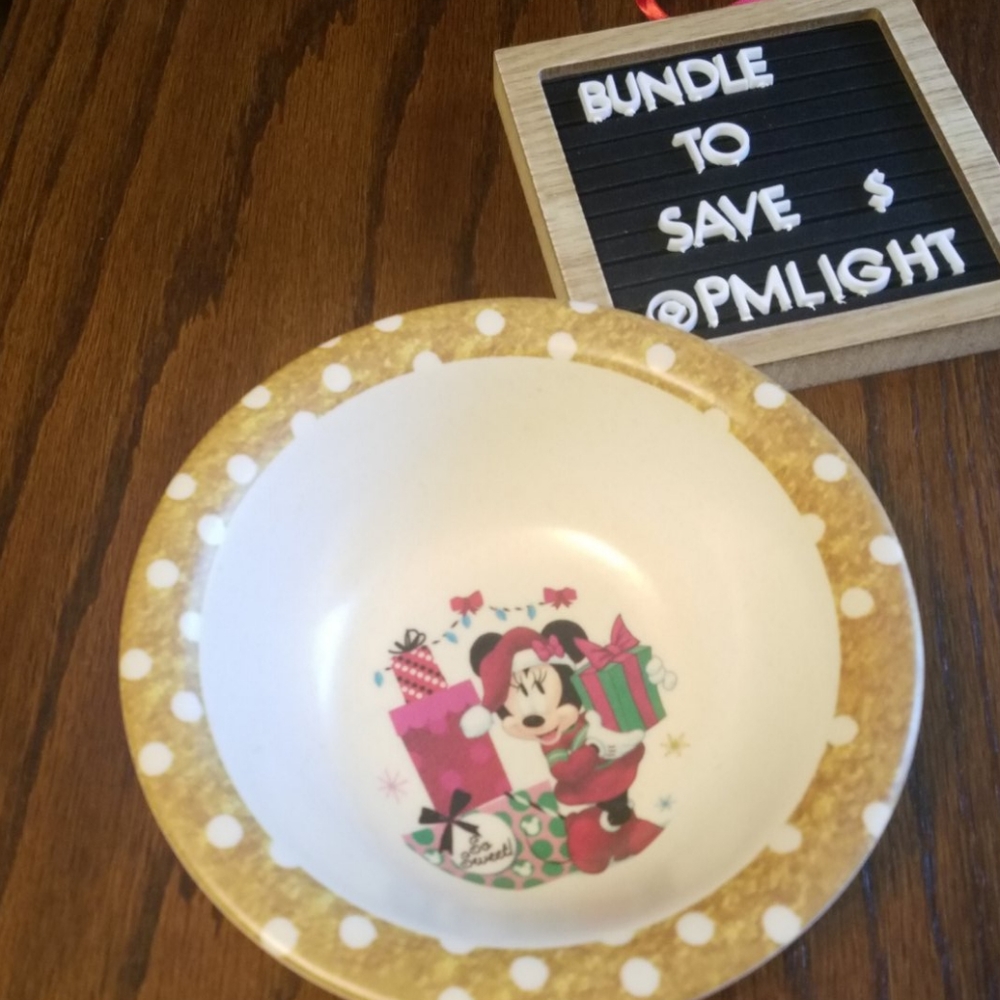Disney Minnie Mouse Bowl Christmas Holiday Bamboo